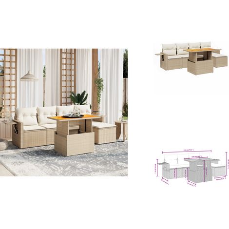 6-tlg. Garten-Sofagarnitur mit Kissen Beige Poly Rattan - Gartenmöbel Set - PE-Rattan Möbel - Outdoor Lounge - Gartenlounge - Terrassenmöbel (1/3)