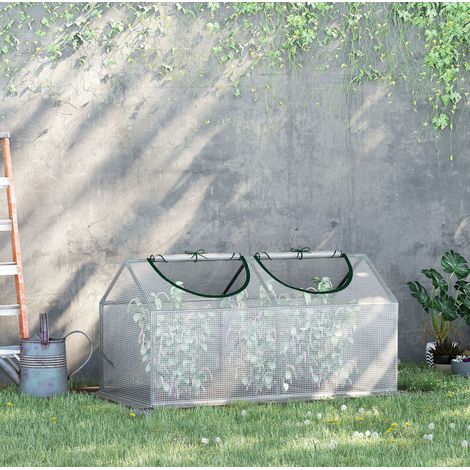 Mini serre de jardin 120x60x60 cm blanche en acier avec fenêtre enroulable (1/5)