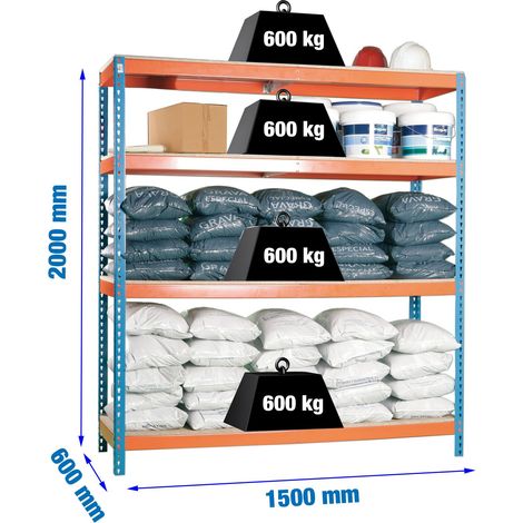 Simonforte Robuste Metallregal Blau Orange Holz 2000 mm