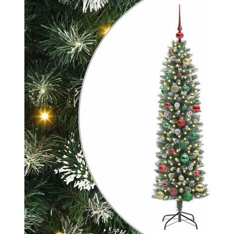 Arbre de Noël  Sapin de Noël artificiel slim avec 150 LED Vert et blanc 150 cm (1/5)