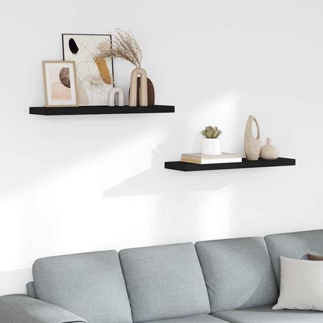 Étagères murales flottantes lot de 2 – 80 x 23,5 x 3,8 cm – Design invisible en MDF nid d'abeille et métal – Charge max. 10 kg – Noir (1/5)
