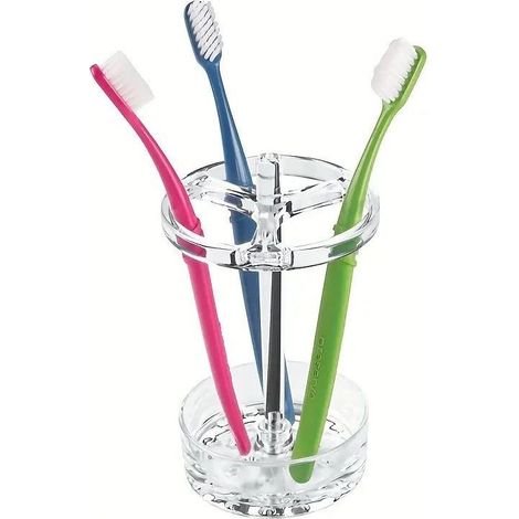 Porte-brosse à dents pour brosses à dents normales à grandes, brosses rotatives et dentifrice, collection Eva - 9,8 x 9,8 x 14,5 cm, transparent (1/4)