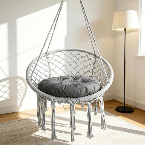 Coussin De Fauteuil Suspendu, Rond Coussin Fauteuil Jardin, Coussin Rond Étanche Coussin De Chaise Galette De Chaise Coussin Papasan Coussin D'assise Für Intérieur Et Extérieur (Gris, 60×60cm) (1/5)