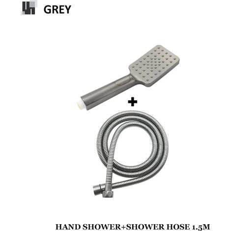 Ensemble de 2 pièces grises pour pommeau de douche : barre de douche murale réglable avec flexible de douchette, accessoires de salle de bain, coloris or et noir. (1/5)