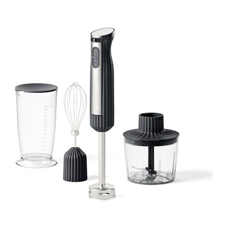 Guzzini, Mezclador de base orgánica Sous Chef, 600 W, con función turbo, mango de acero inoxidable, picadora, vaso medidor de 700 ml y escoba universal (antracita)