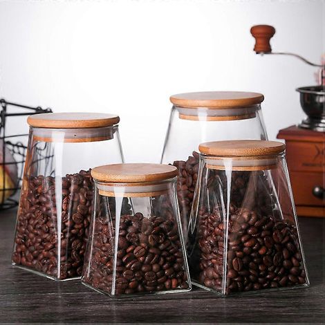 Boîte de conservation en verre étanche à l'humidité avec couvercle en bois 350 ml (1/4)