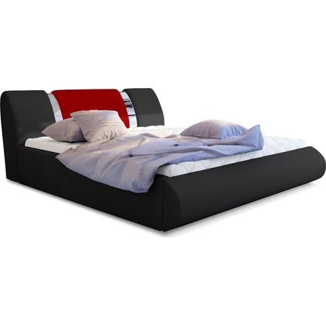 Lit coffre 180x200 simili noir-rouge et métal chromé Flavien (1/4)