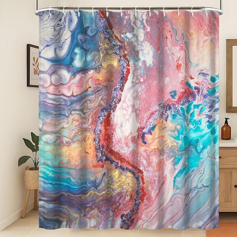 Rideau de Douche en marbre Moderne et Luxueux Coloré Rideau de Douche imperméable en marbre dégradé Art Abstrait Vagues dorées Texturé Tissu Lavable et résistant à la moisissure 150x200cm (1/5)