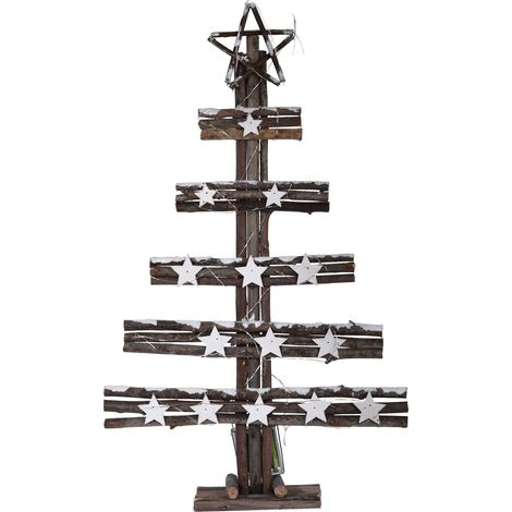 LED Deko Holz Tannenbaum mit Sternspitze 60 cm - 30 LED - Weihnachts Tisch Deko