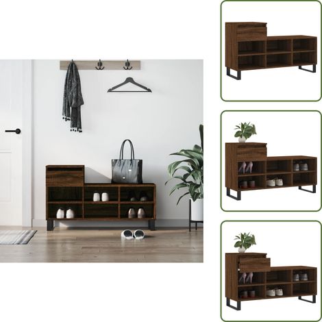 The Living Store Mueble zapatero madera contrachapada roble marrón 102x36x60 cm - Madera contrachapada