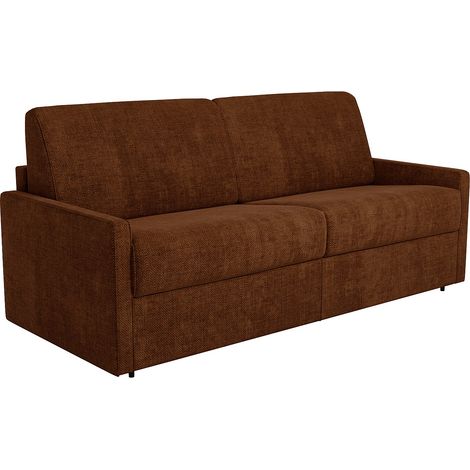 Divano letto 3 posti express in tessuto terracotta - Letto 140 cm - Materasso 14 cm - CALIFE