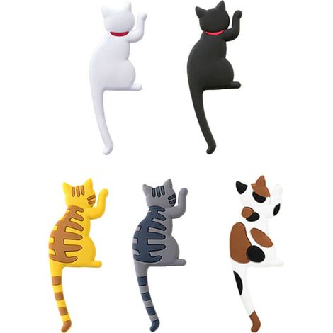 Lot de 5 Crochets Magnétiques Chat Mignon pour Frigo - Aimants Puissants Adhésifs - Décoration Réfrigérateur - Organisation Cuisine - Cadeau Original pour Amoureux des Chats