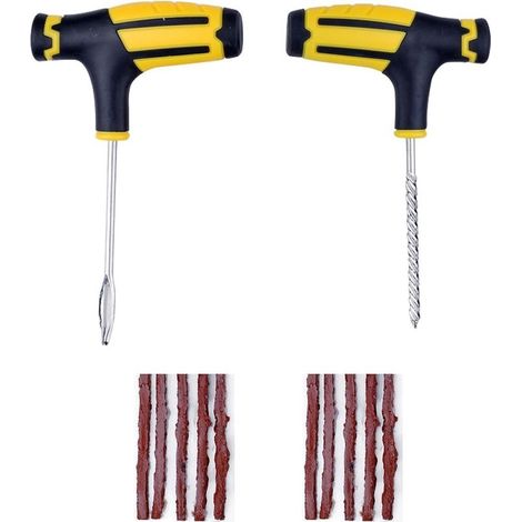 Kit de Réparation de Pneu, Kit Reparation Pneu Voiture, Kit Anti-Crevaison pour Voiture, 10 Bandes de Réparation de Pneu, Outil Réparation Pneus, pour Voitures,Motos,Camions,SUV,VTT,Tracteurs (1/5)