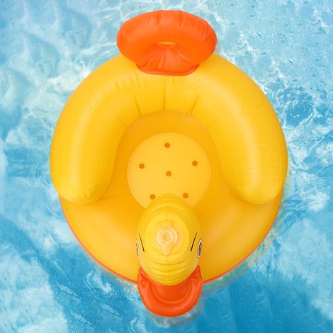 Siège de bain gonflable bébé canard jaune, appui dorsal sécurisé, capacité 60 kg, fond arrondi