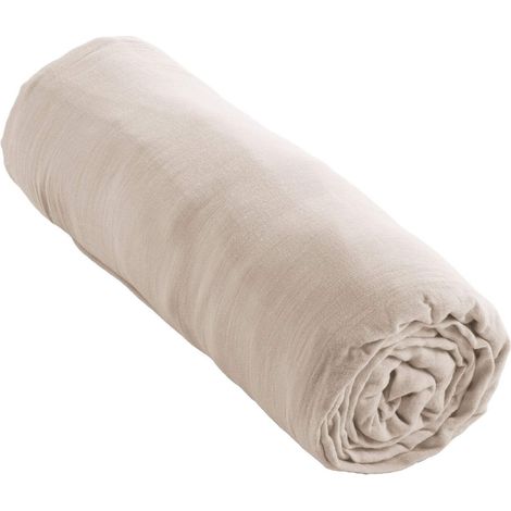 Drap housse bonnet 30 cm 100% gaze de coton unie naturel 200x200 cm (1/2)