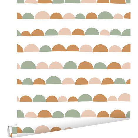papier peint motif graphique rose clair, orange chaude et vert menthe - ESTAhome (1/5)