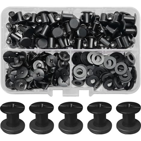 80 Kits Vis Chicago Screws,M58mm Vis de Livre,Rivet a Visser de remplacement en métal pour sacs, livres, colliers, sacs à dos, laisses de chien, laisses (Noir Mat) (1/5)