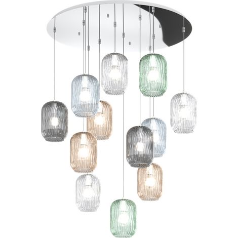 SOSPENSIONE CROMO 12 LUCI TONDA VETRI 3X TR + 3X AM + 2X FU + 2X VE + 2X BL 1181CR-S12 T-MC (1/3)