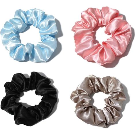 Hair Tie - Satin Scrunchie - For Thick Curly Or Fine Hair - Sleep Friendly Frizz Preventing - 4 Pcs (1/5)