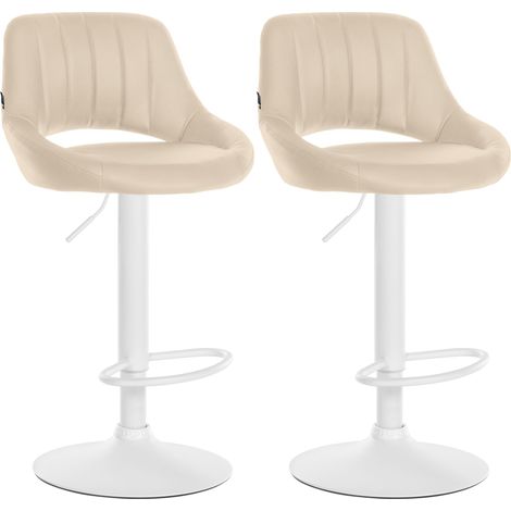 Set di 2 sgabelli da bar/seggioloni regolabili in PVC crema con schienale traforato e base in metallo bianco 100006798
