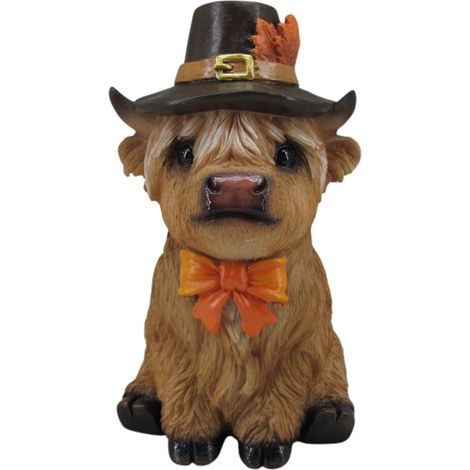 Dekofigur Kuh mit Herbsthut Highland Cattle Halloween 17 x 10 cm braun Dekofigur