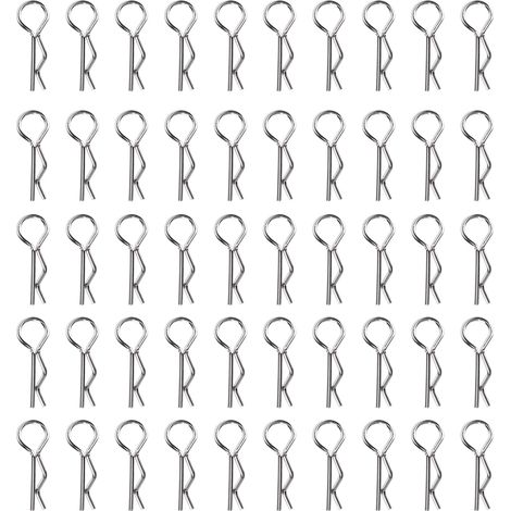 50 pièces attaches en R, goupilles forme R pour pièces détachées RC, compatible véhicules modèles 1/10 HSP, argenté (1/5)