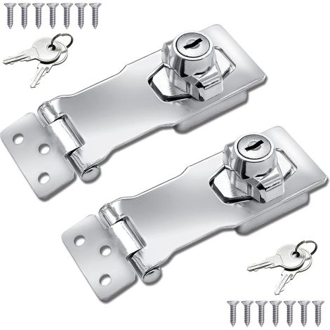 Lot de 2 moraillons à clé de 10 cm, moraillon à bouton tournant pour petites portes, placards et plus encore, en acier inoxydable chromé.