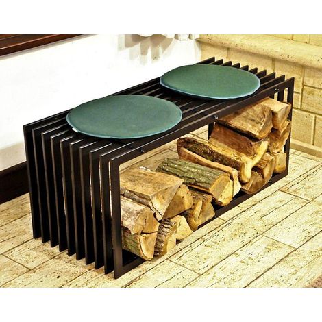Kaminholzständer Bank D-Stil 100 cm Kaminholzregal Holzkorb Kaminholzhalter (1/5)