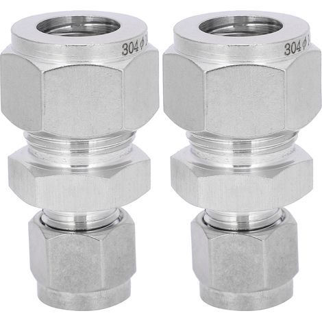 2 pièces Raccord à Compression Double Bague Acier Inoxydable, Adaptateur Conique Droit pour Tubes de 8 à 14 mm (1/5)