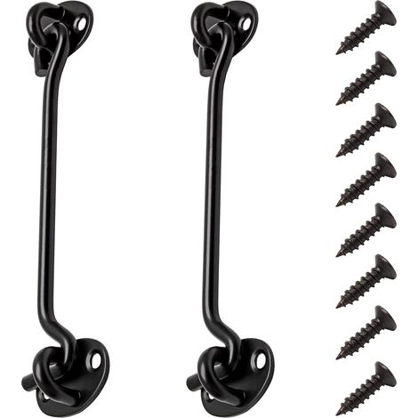 Lot de 2 crochets de cabine 20 cm en acier inoxydable noir – Loquets et crochets de porte pour porte coulissante, armoire, cabanon, garage et jardin (1/5)