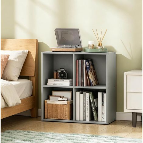MEUBLIV Bibliothèque étagère 4 cases grise en bois – compacte et ouverte (1/5)