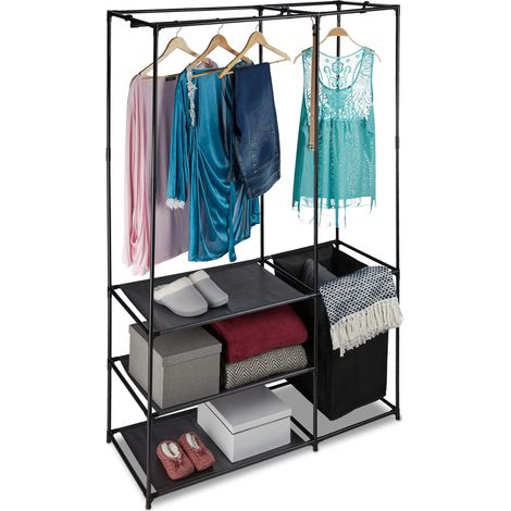 Portant Ouvert, Armoire Pliable, Panier à Linge, Tringle vêtements, penderie Pliante, 180 x 115 x 50 cm, Noir (1/5)