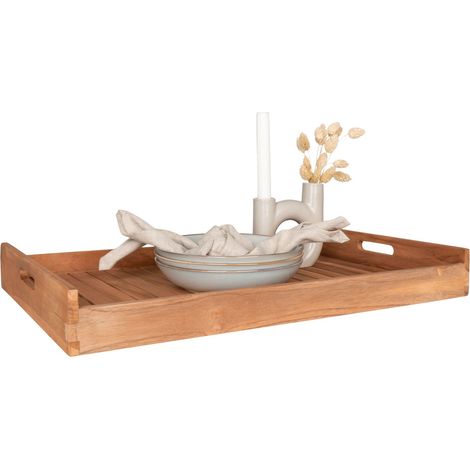 Vassoio in teak naturale Faro — 58x38 cm con manici integrati (1/5)