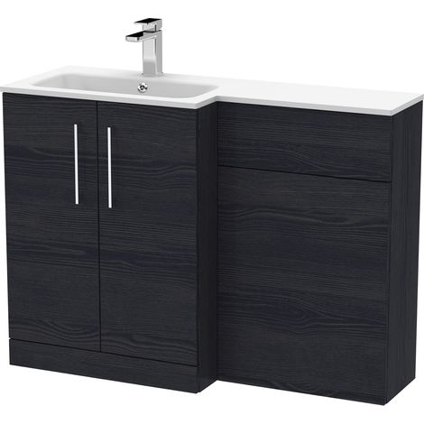 Bramshall Contemporary 2 Door Left-Hand Floor Standing Combination Unit with Stone Basin, Charcoal Black, 1100mm