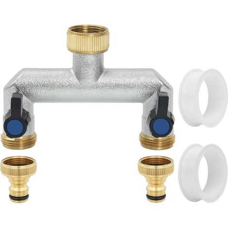Robinet Distributeur 2 Voies, Adaptateur de Tuyau D'arrosage 3/4, Distributeur D'eau à 2 Voies de avec à Boisseau Sphérique, Vanne 2 Voies Distributeu D'eau Les systèmes d'irrigation (1/5)