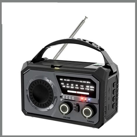 Solarbetriebenes, handkurbelbetriebenes Überlebensradio – 16000-mAh-Akku, NOAA-Wetterwarnung, Dynamo, AM/FM-Radio, Taschenlampe und Handy-Ladegerät für Notfälle und Camping (Grau)