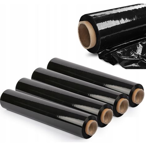 KADAX 4er-Set schwarze Stretchfolie - 300 x 50 cm - 3 kg - Für Möbel, Lager, Transport, strapazierfä
