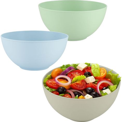 Set 3 insalatiere con diametro 20 cm e capacità 2 Litri, ciotola infrangibile in plastica riutilizzabile per insalata e verdure, BPA free (1/4)