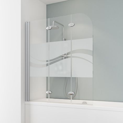 Pare-baignoire pliant, verre 5 mm, paroi de baignoire Schulte, écran de baignoire pivotant, Décor sérigraphié liane, profilé alu argenté, 3 volets 125 x 140 cm