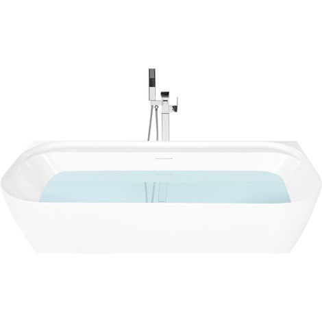 Back to Wall Bathtub White Acrylic 1700 x 800 mm Rounded Edges Overflow System TAUCA (1/4)