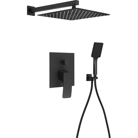 GINKO Ensemble de douche à encastrer avec mitigeur monocommande, 2 sorties, noir mat