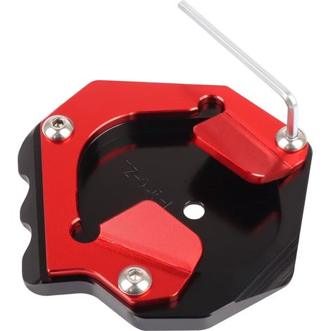 (Rouge - sans logo) Compatible avec Yamaha XT 1200 Z Super Ténéré 1200 XT1200Z XT1200ZE. Béquille latérale CNC, plaque d'extension agrandie, coussinet maxpower (1/4)