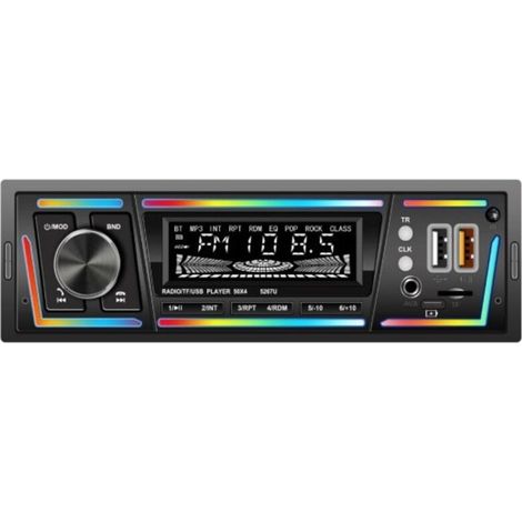 Autoradio Bluetooth con RDS, porta di ricarica USB-C, modalità lettore multi-luce, FM/AM, autoradio 1 DIN con 2 porte USB/MP3/AUX/scheda SD/impostazioni audio DSP/equalizzatore (1/4)