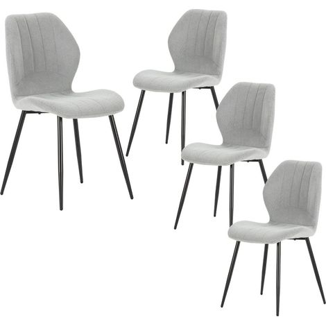 Lot de 4 chaises en tissu polyester maillé gris clair et pieds en métal laqué noir - MALDI (1/5)