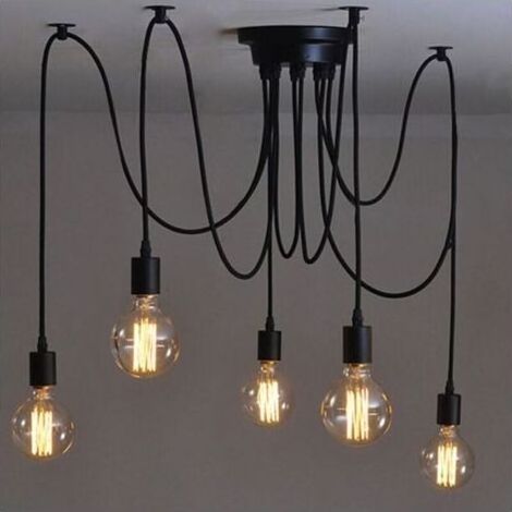 Éclairage Suspendu Edison 2Mètres Réglable Plafonnier Araignée Lumière Métal Fil Cage Pendentif Éclairage Lustre Moderne Industriel Lumière Lumineuse (Ampoule NON INCLUS) (5 Bras) (1/4)