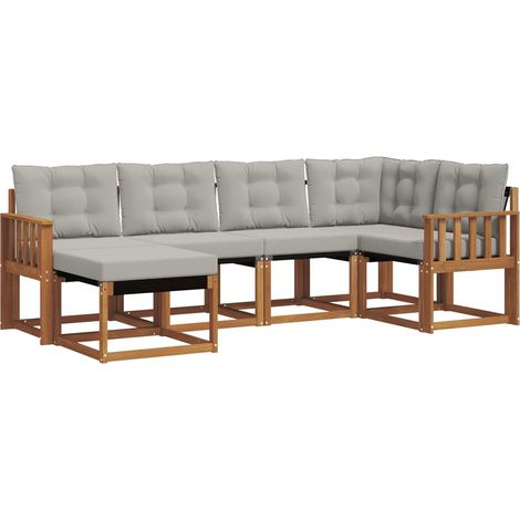 Set di divani da esterno 6 pz Salotto da Giardino Grigio Naturale e Chiaro (1/5)