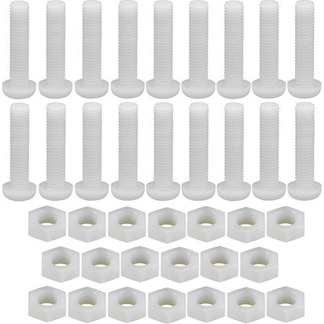 Lot de 20 boulons hexagonaux en nylon blanc, M8 x 50 mm Phillips à tête ronde avec écrous hexagonaux, boulons à vis isolés multi-usages pour machines industrielles, meubles, bricolage (1/5)