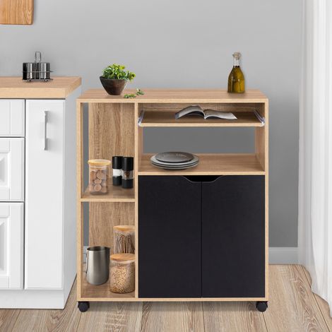 COSI aparador de cocina en madera de haya con puertas negras L.76 CM