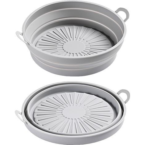Plat de cuisson en silicone pliable 21,5 cm gris, revêtement de friteuse rond, silicone alimentaire résistant haute température, pot de friture pliable 8,5 pouces (1/5)
