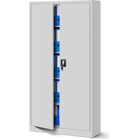 Jan Nowak Büroschrank C001 Aktenschrank Lagerschrank Mehrzweckschrank Metallschrank 4 Fachböden Pulverbeschichtung Stahlblech 185 cm x 90 cm x 40 cm - grau